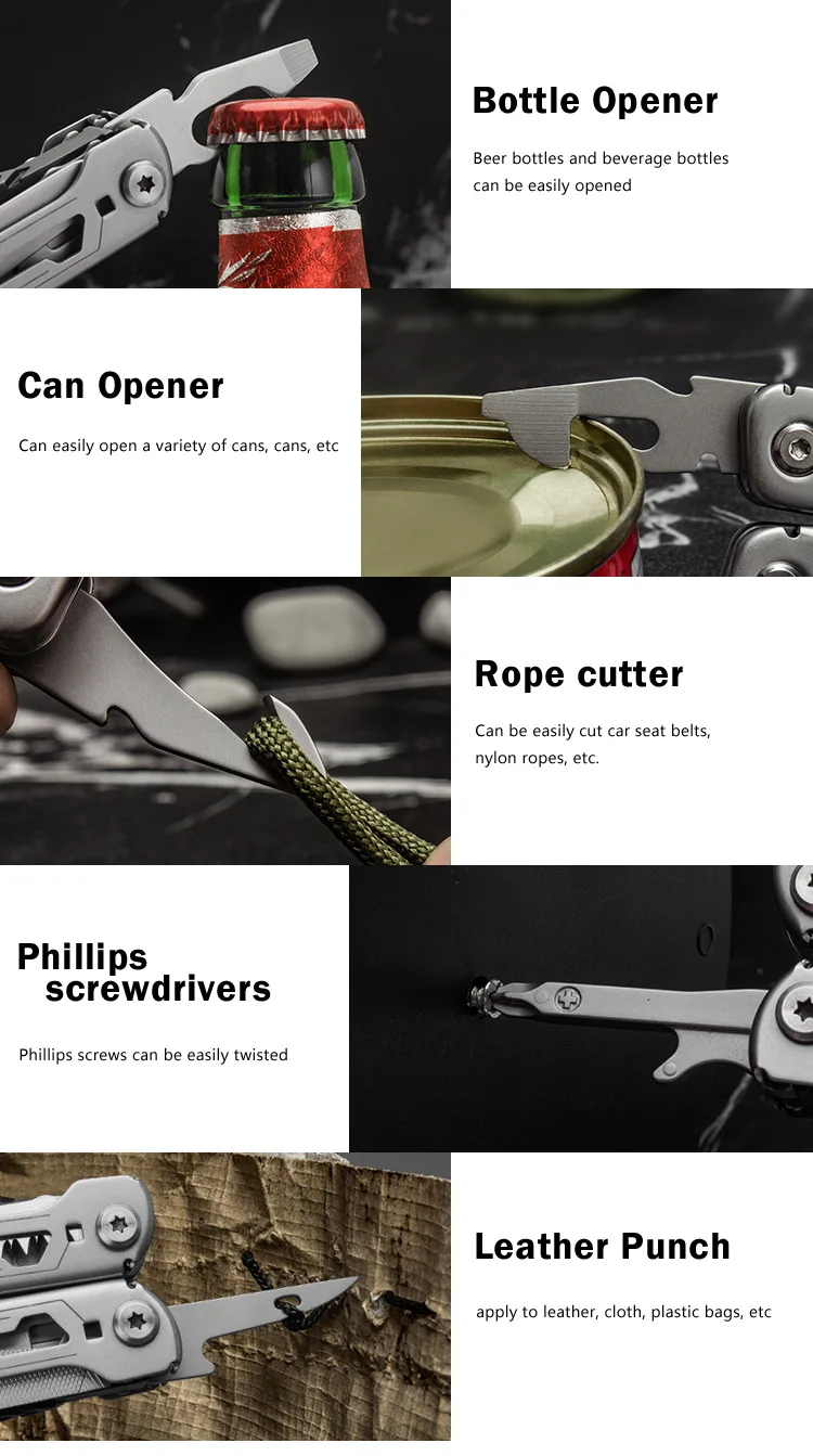 16-in-1 Multitool-Zange, faltbar, aus Edelstahl, Taschen-EDC-Überlebenswerkzeug-Set, tragbare Camping- und Wander-Ausrüstung für den Außenbereich – Detail 15