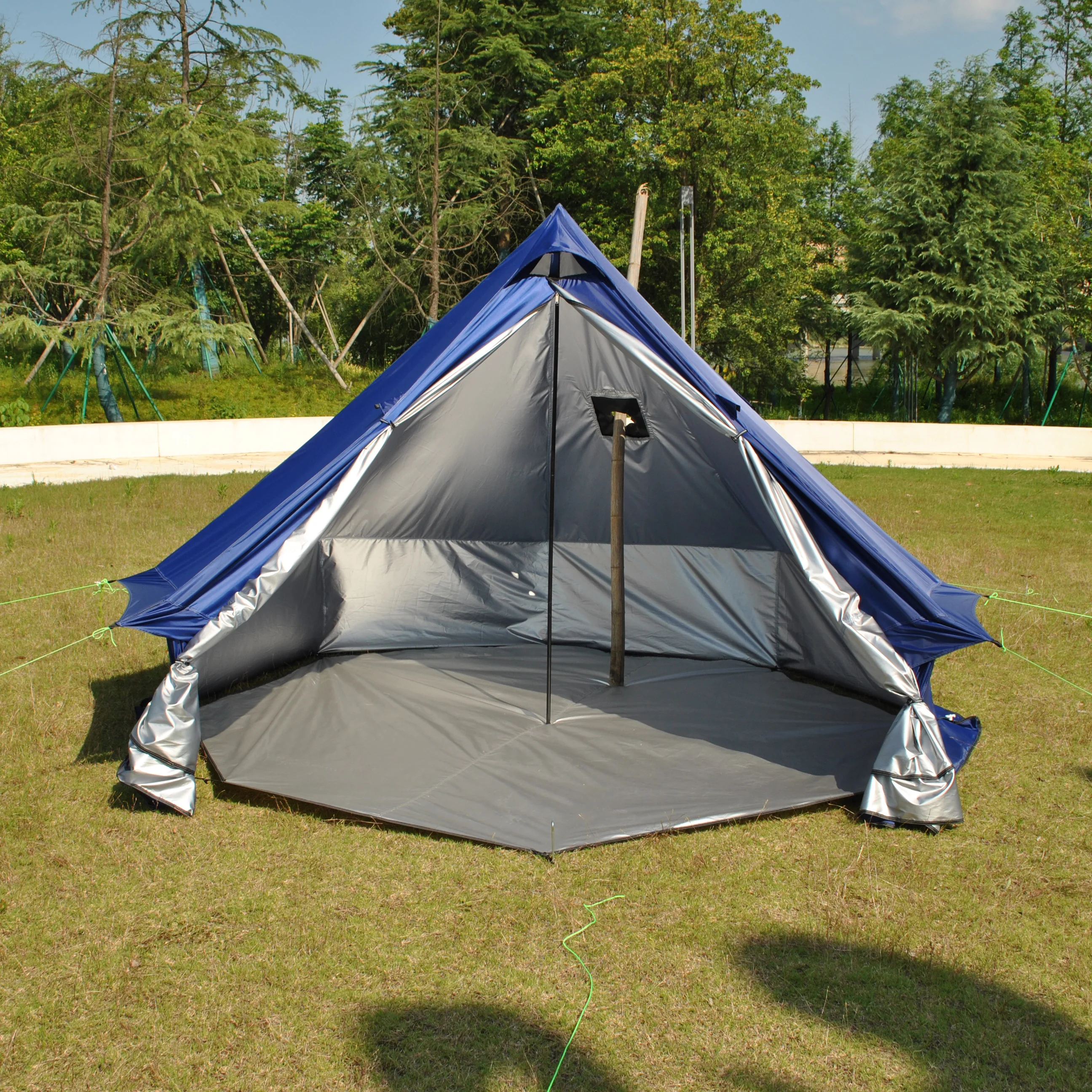 خيمة جرس مع مقبس موقد، يورت واسع للتخييم العائلي، خيمة 4 فصول مع أرضية قابلة للإزالة بسحاب