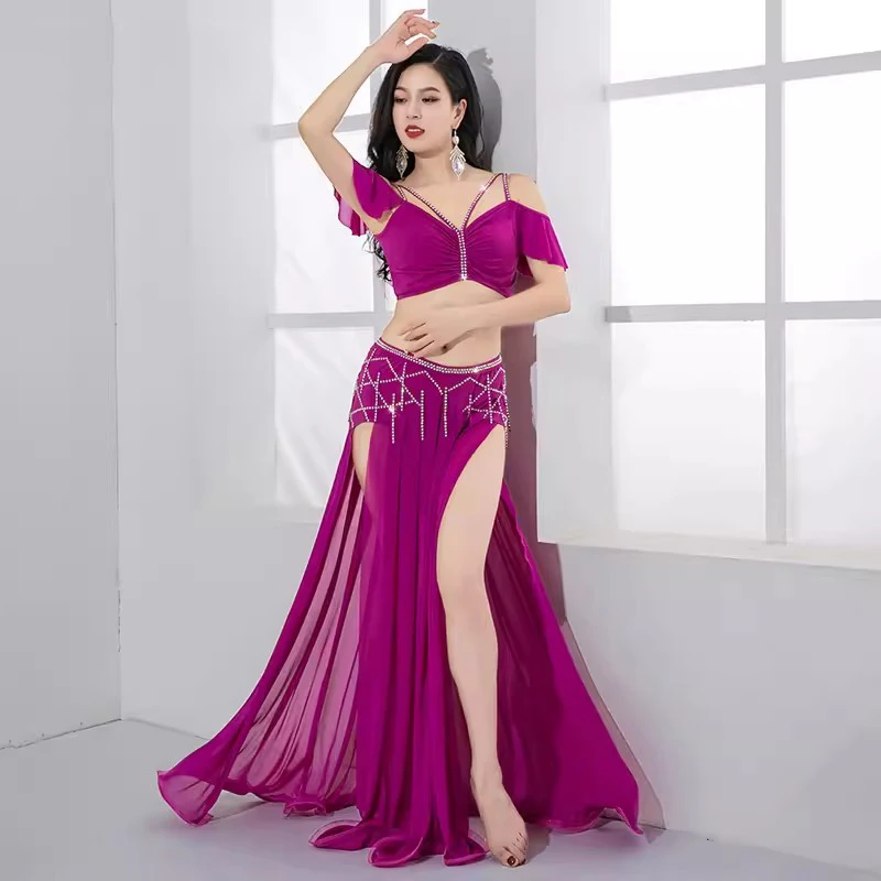 Women Oriental Dance Outfit Group Belly Dance Costume Stretch Milk Silk Long Skirt Girls Training Dresses with Fringes