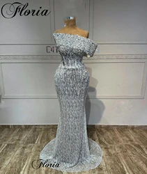 Silver Sequined Prom Dresses Mermaid Strapless Crystals Celebrity Dresses For Women Vestidos Femenino Evening Party Gowns