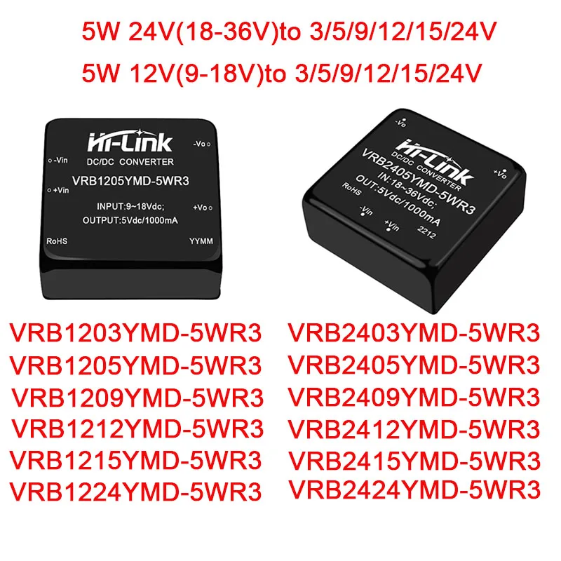 Módulo de fuente de alimentación aislado de CC a CC, convertidor de amplio voltaje, HLK-5D2405, 24V a 5V, 1A, DCDC, 5W