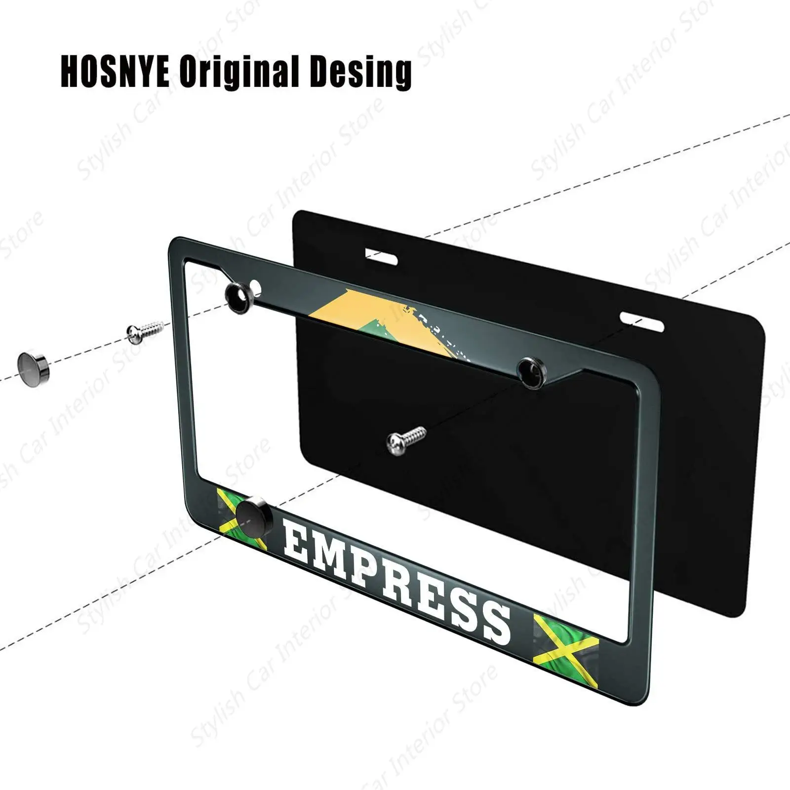 Jamaican Flag Metal License Plate Cover Front Plates Frames Car Tag Frame for Women Men US Vehicles Standard