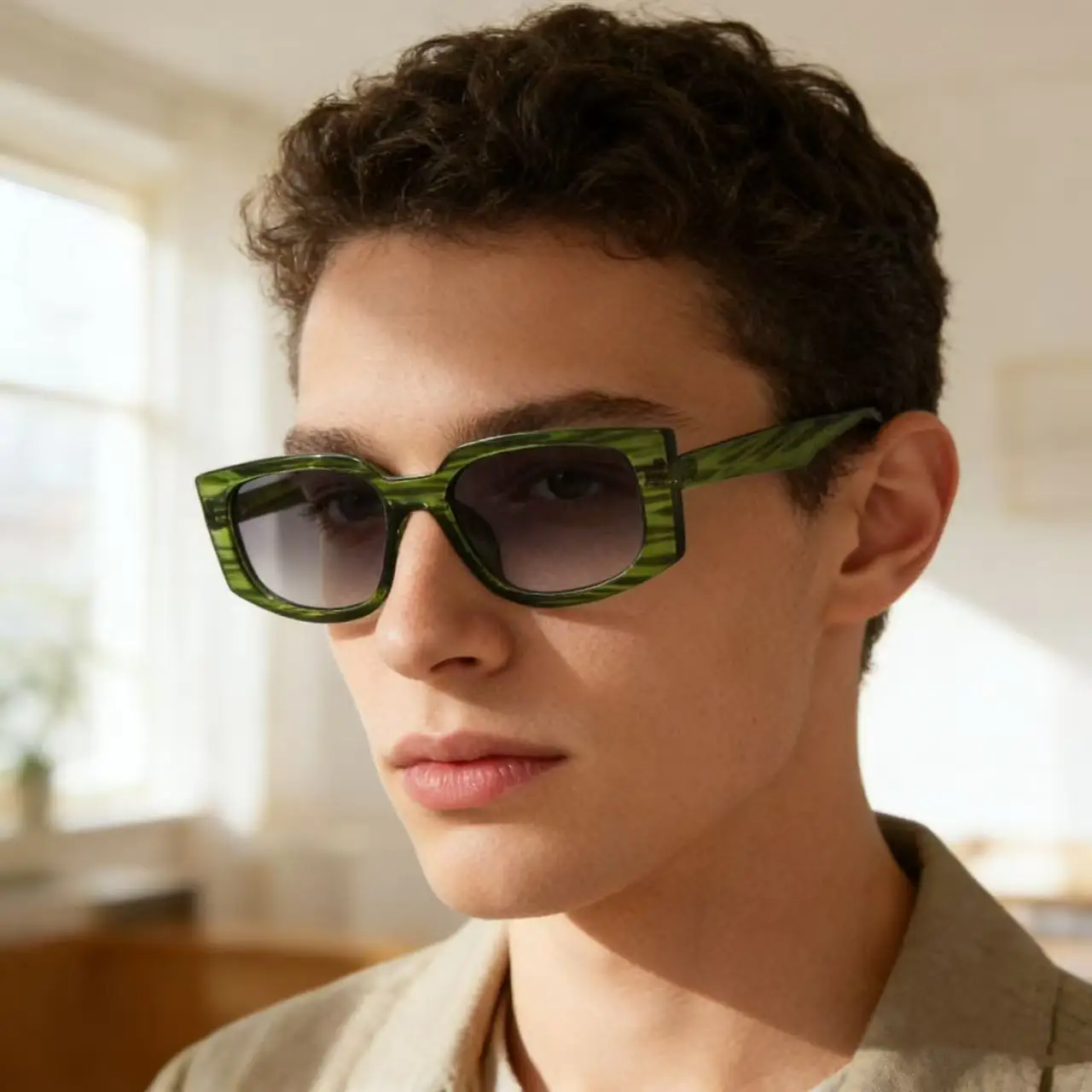 

Unisex Acetate Fiber Rectangle Sunglasses Women Fashion Gradient UV400 Men Striped Gradient Trendy Outdoor Eyewear