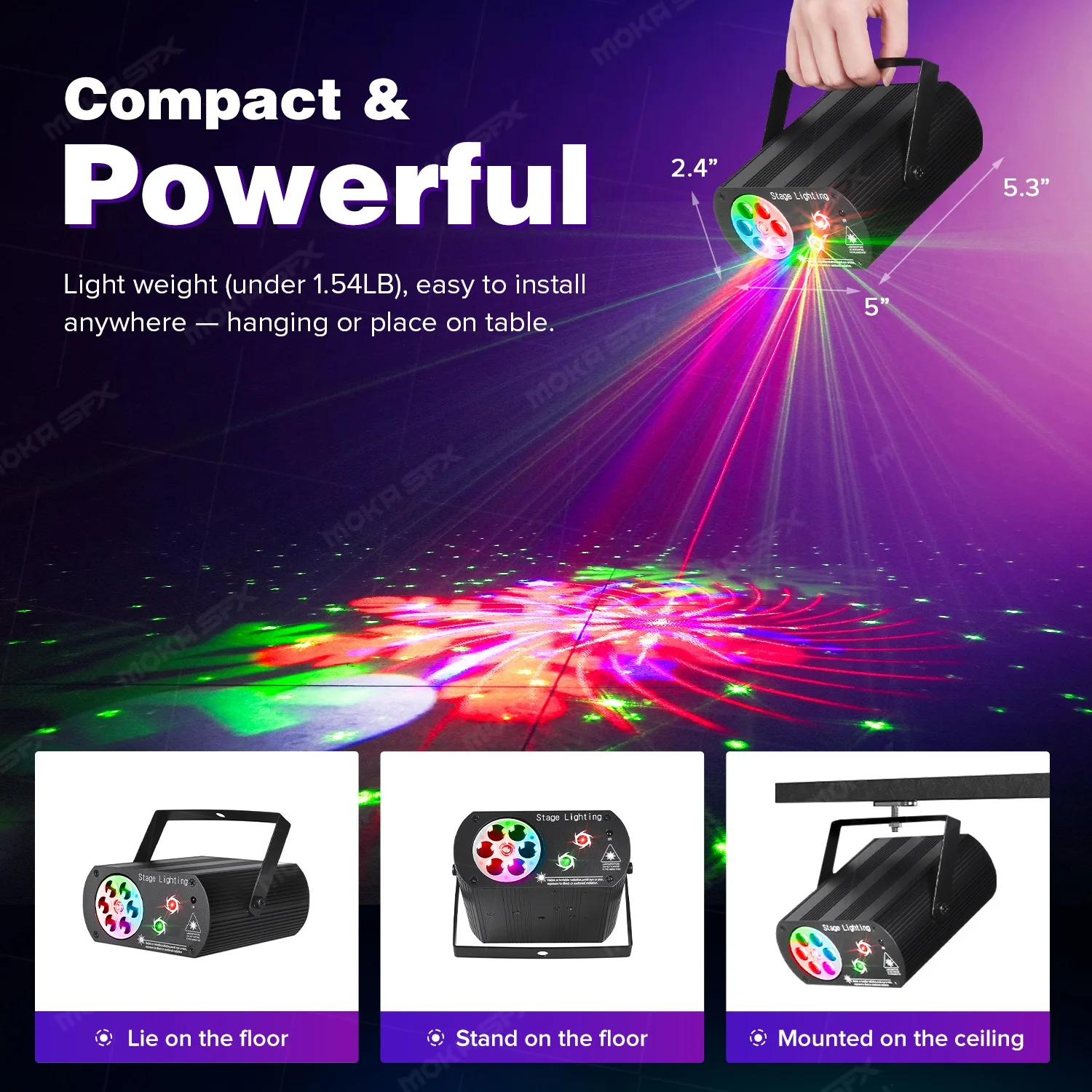 MOKA DJ Party Light Snowflakes Laser Light 16 Patterns Remote Control LED Disco Lighting for Christmas Halloween