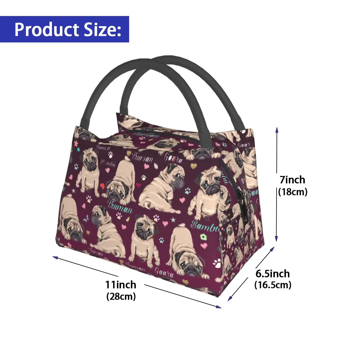 NOISYDESIGNS Lovely Pug Print Lunch Bag Insulated Bags For Women Portable Food Case Bags Kids School Cooler Warm Bento Box Totes