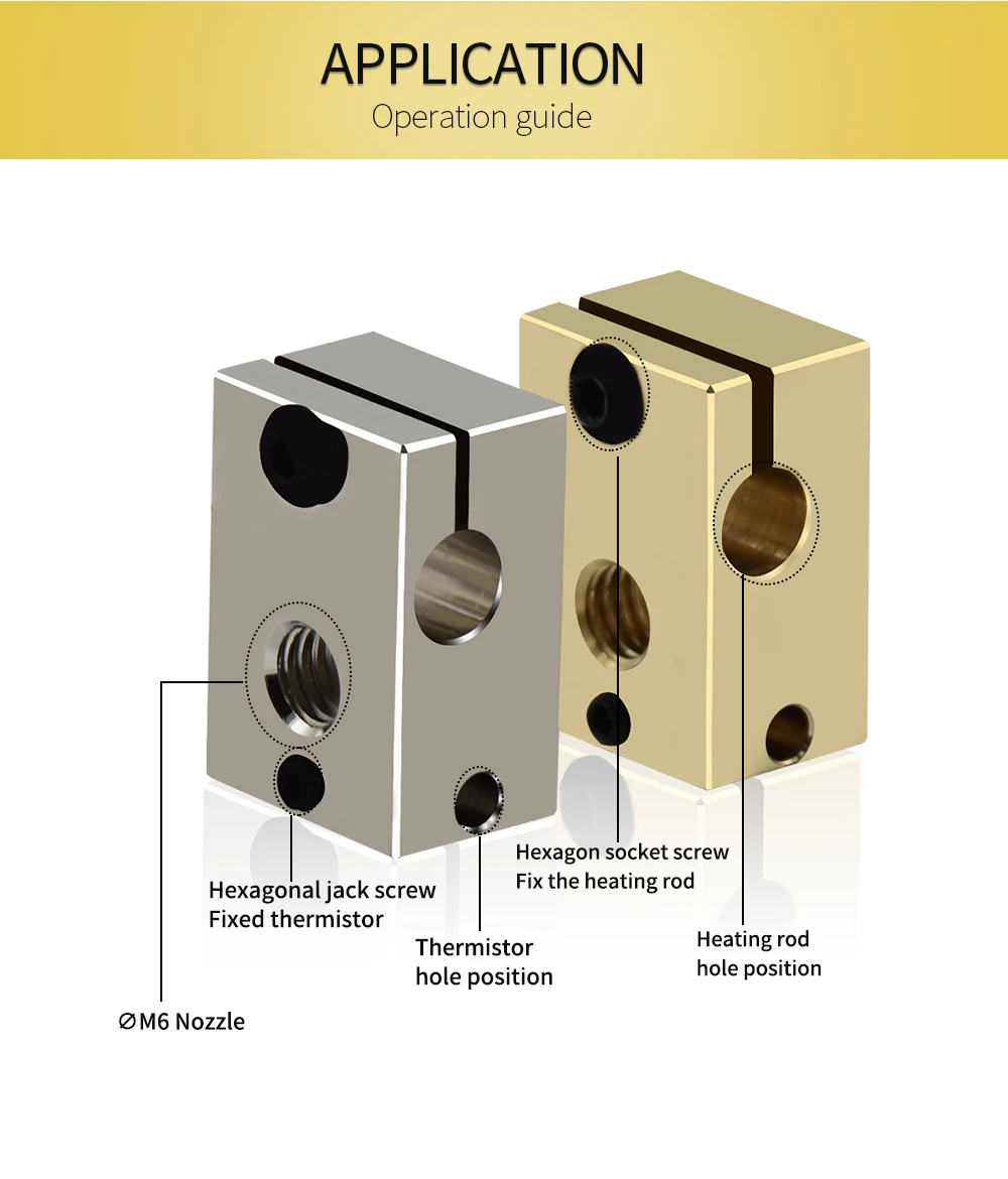 Hohe Qualität V6 Heizung Block Überzogene Kupfer Messing PT100 3D Drucker Teile Wärme Block Für Upgrade E3D V6 Hotend DDB Titan Extruder – Detail 4