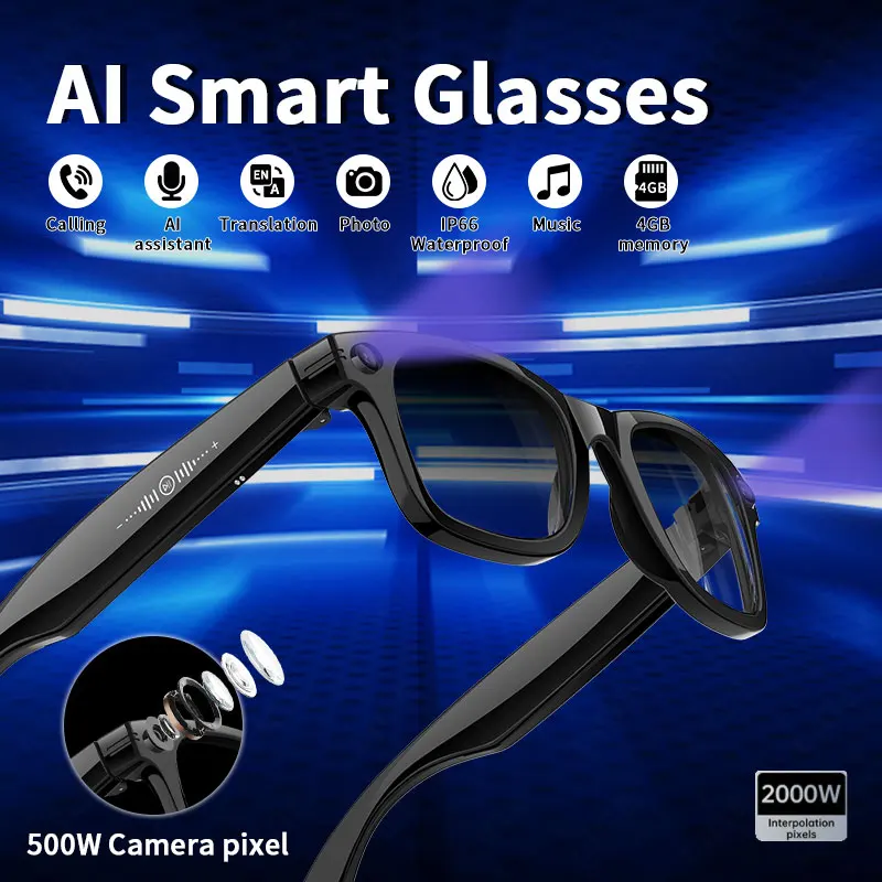 

LIGE New Anti-shake 500W Piexls Camera Smart Glasses 1080P Video 290mAh IP66 Waterproof AI Translation BT Call Smart Sunglasses