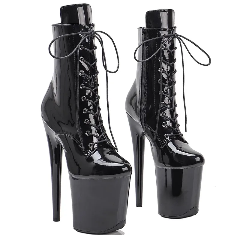 

LAIJIANJINXIA New 20CM/8inches Patent shiny PU Black High Heel platform Boots Pole Dance hight boot