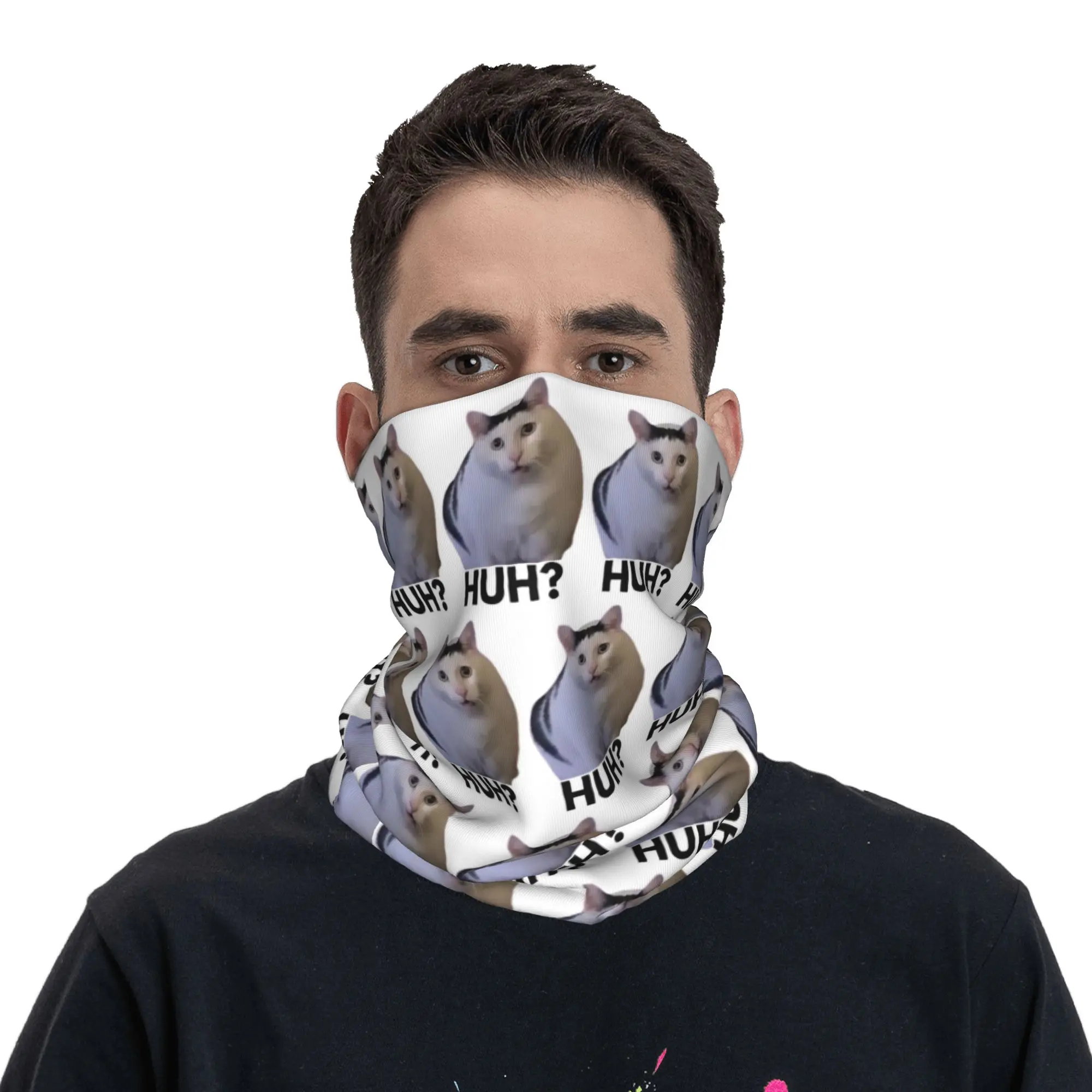 

Cat Saying Huh Meme Bandana Neck Gaiter Printed Face Scarf Headband Riding Unisex Adult Washable
