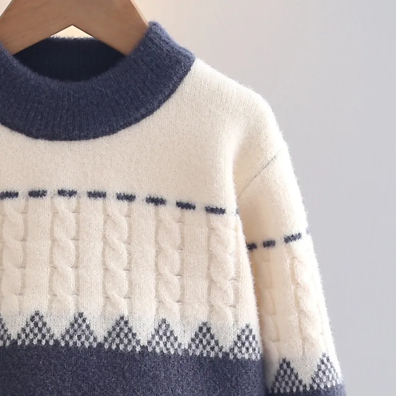 Pullover für Jungen, langärmelig, Kinderpullover, Pullover mit Zickzackmuster und Farbblockdesign, Herbst-/Winterpullover für Jungen, gestrickter Pullover für den täglichen Gebrauch. – Detail 7