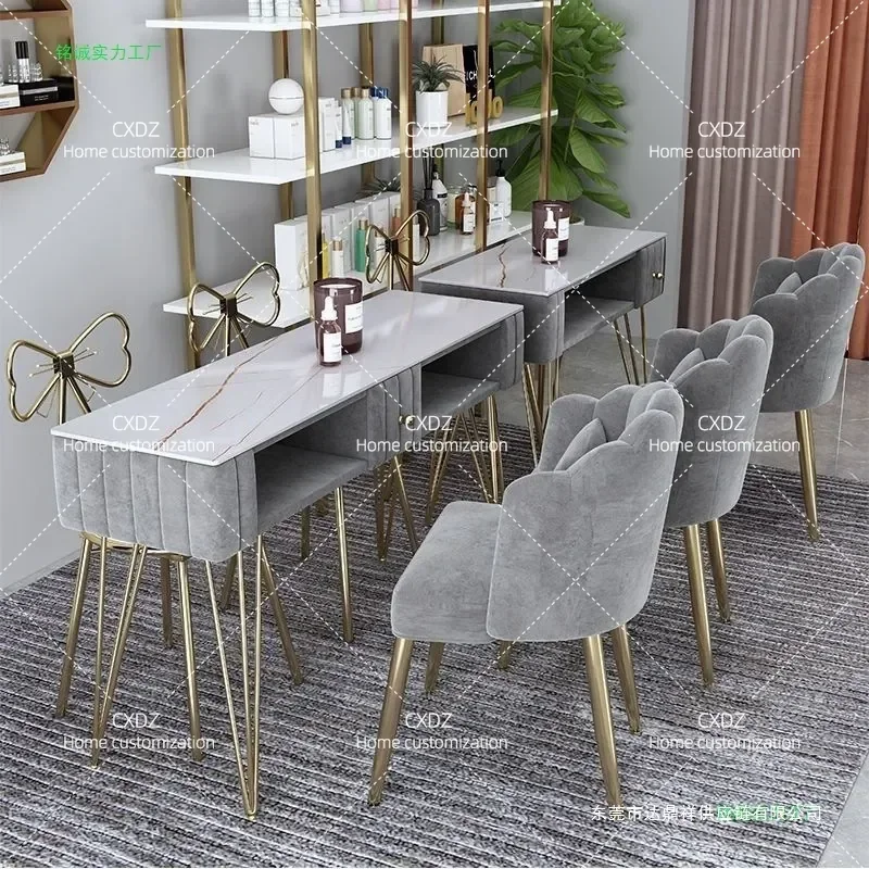 Nail Art Table and Chair Set Single Double Luxury Marble Manicure Desk Nordic Style Double Layer Station for Salon Home Use