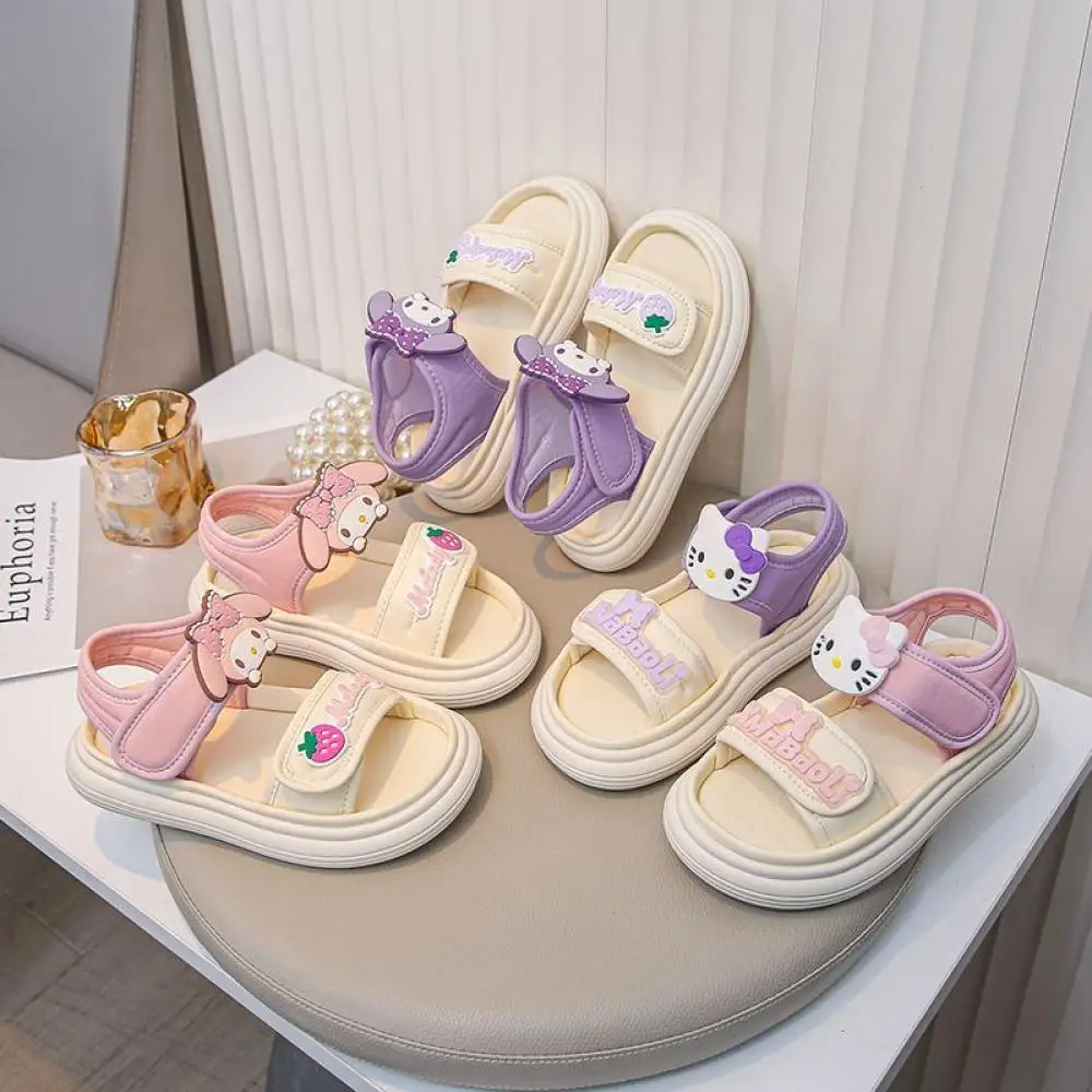 

Sanrio Hello Kitty My Melody новые детские сандалии с героями мультфильмов, модные простые универсальные уличные удобные пляжные сандалии на мягкой подошве