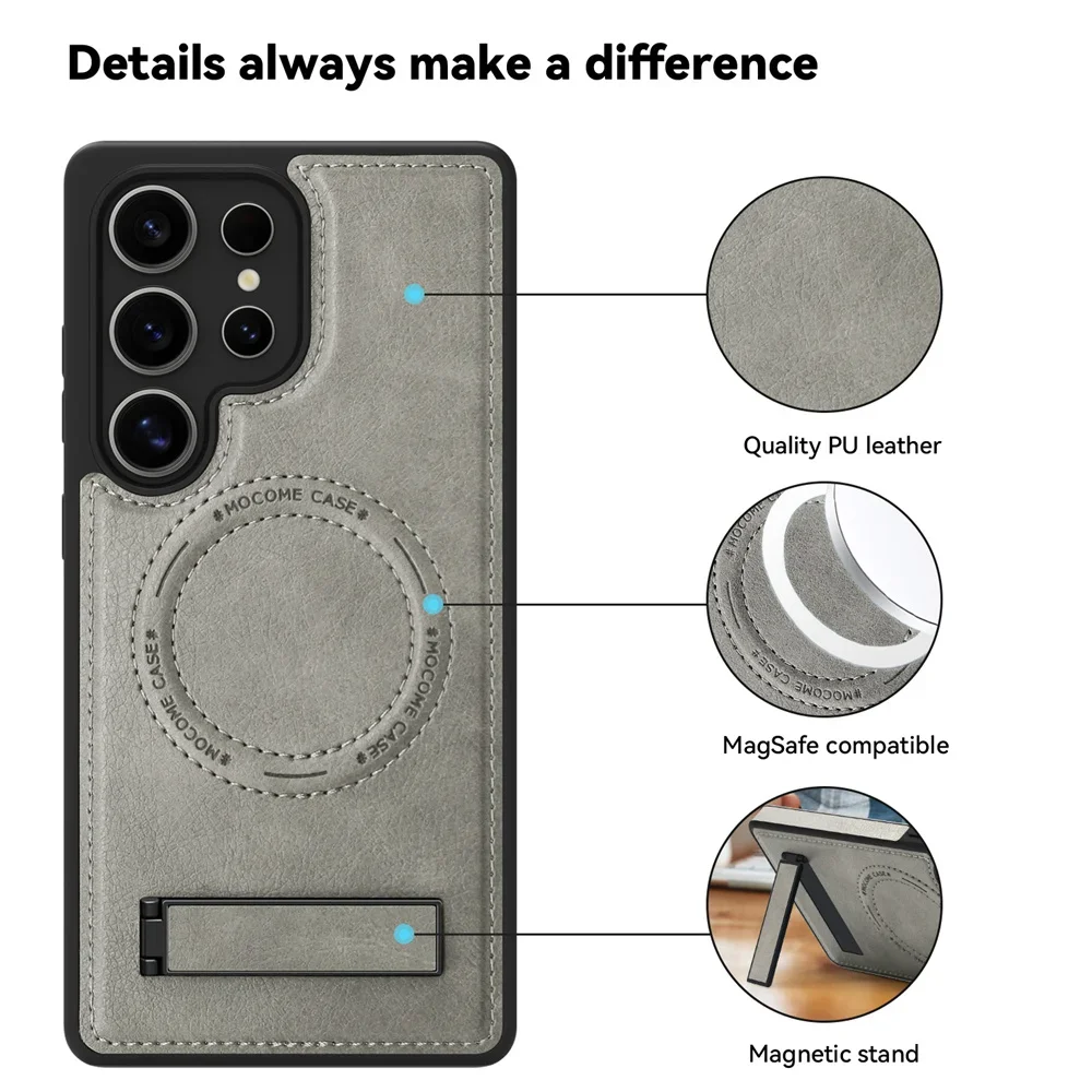 Business Leather Stand Holder Magnetic Case For Samsung S25 S26 S23 S24 Ultra Plus S24FE for Magsafe Wireless Charging Cover