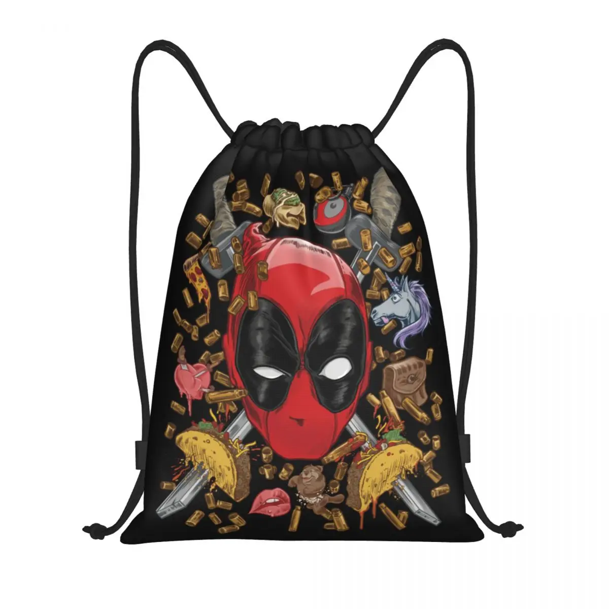 Custom Deadpool Conchas e Tacos Drawstring Bag, Mochilas Yoga, Gym Sports Bag para compras, Homens e Mulheres