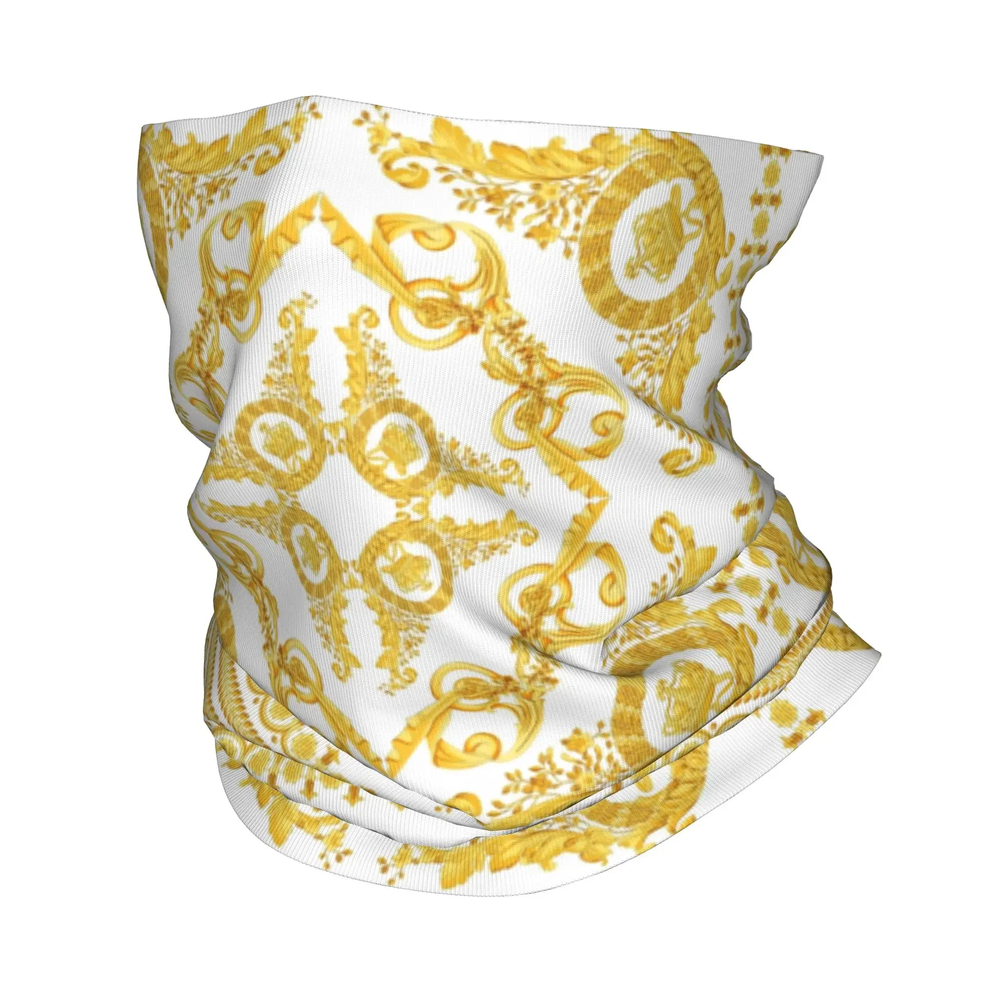Baroque Prints Greek ornament Golden Meander Meandros Winter Headband Neck Warmer Ski Camping Tube Scarf  Face Bandana Gaiter