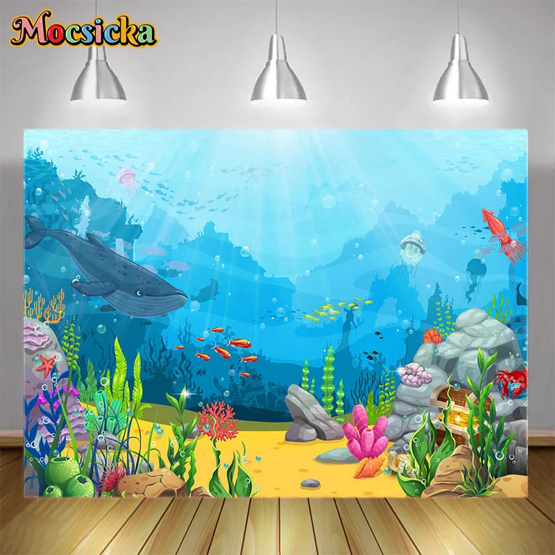 Blue Ocean Animal Themed Backgrounds For Children Portrait Photo Photocall Shoot Newborn 1st Year Birthday Photography Backdrops