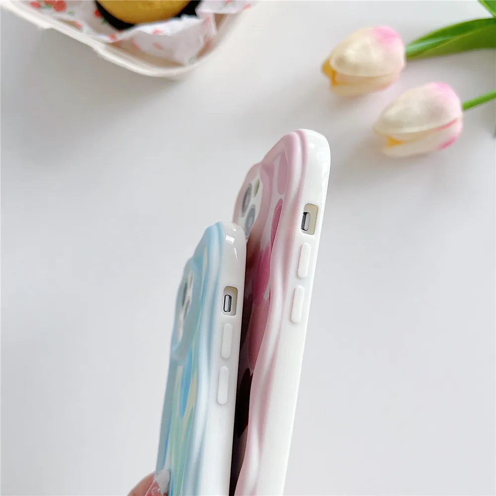 Curly Wave Edge Cream Heart Flowers Case For Samsung Galaxy A52 A53 A04E A14 A24 A34 A54 A23 A13 A32 5G 4G Silicone Phone Cover
