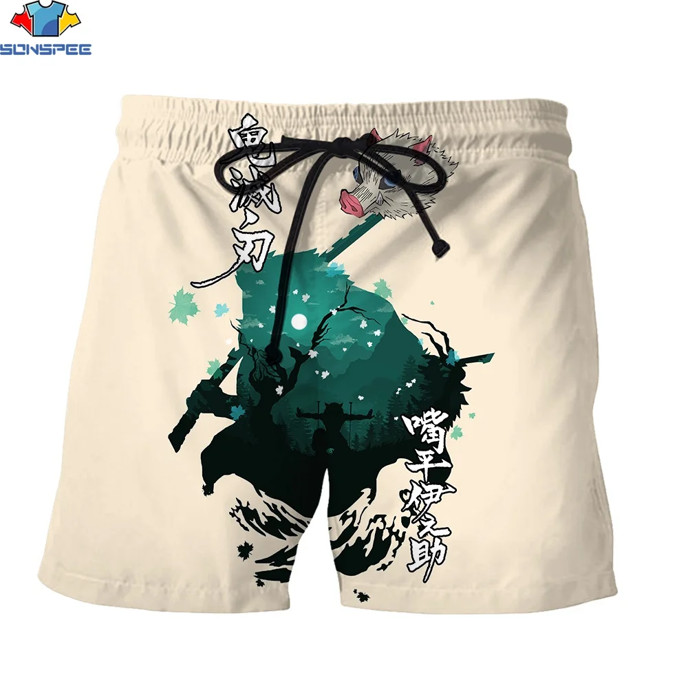 SONSPEE 3D Print Men's Shorts Demon Slayer Anime Hashibira Inosuke Summer Beach Vacation Polyester Refresh Handsome Short Pants