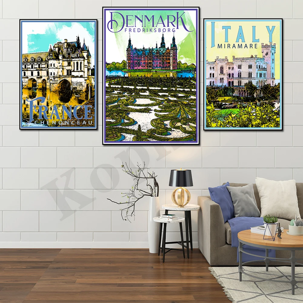 Germany Romania Austria Denmark England France Switzerland Ireland Sweden Portugal Italy. City Travel Landscape Canvas Painting