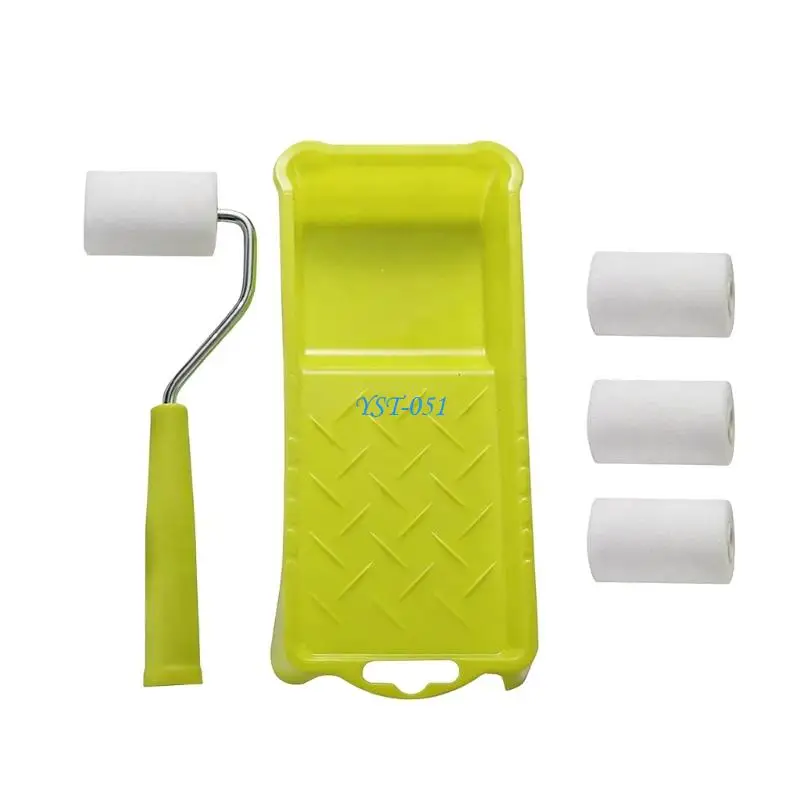 E15A Small Foam Paint Roller Sleeves Painting Brush Tool with Paint Tray for Home Wall Ceiling Decoration Repair Enduring