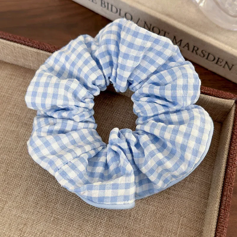 2025 Sea Blue Polka Dot Scrunchies Fashion Gilrs Floral Plaid Large Intestine Hair Ties Ropes Women Sweet Versatile Rubber Bands