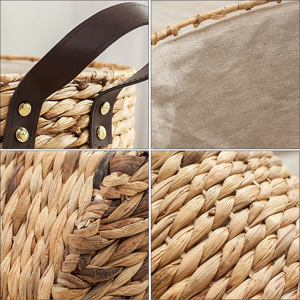 

Hand-Woven Storage Basket Premium Material Household Organizer Space-Saving Woven Laundry Basket Fresh Decor