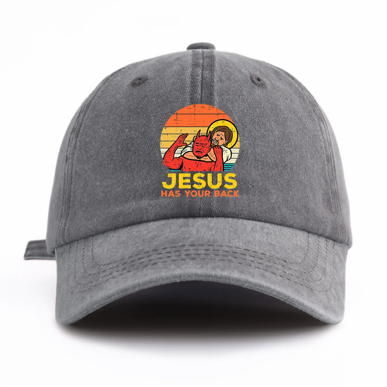 1pc JESUS HAS U BACK Print Washed Baseball Cap for Adults,Minimalist Retro Style Casual Soft Adjustable Dad Hat,Perfect As Gift - view 5