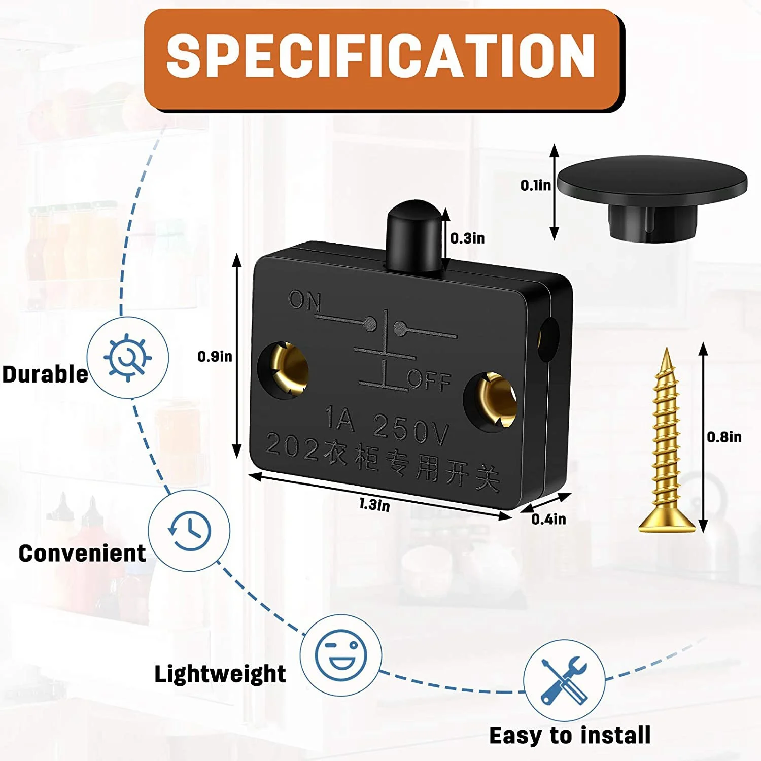 8 peças interruptor da lâmpada do armário interruptor de porta automática interruptor de contato para guarda-roupa aplicável a 12v 24v 110v (preto)