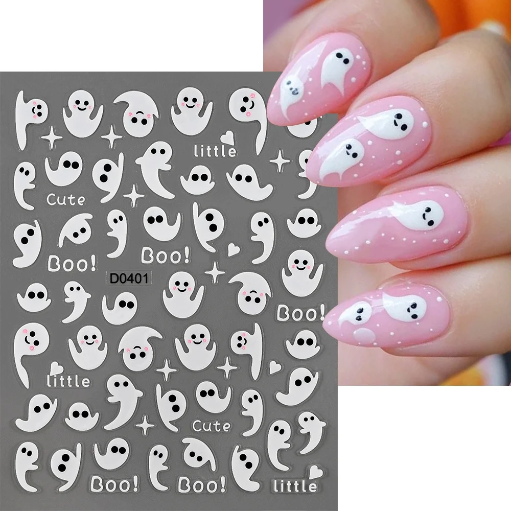 สติ๊กเกอร์ติดเล็บลายฮาโลวีน 5D Y2K 1 ชิ้น สีชมพู ลายกลิตเตอร์รูปหัวใจ/ใยแมงมุม/แมงมุม/ผี สำหรับตกแต่งเล็บในเทศกาล