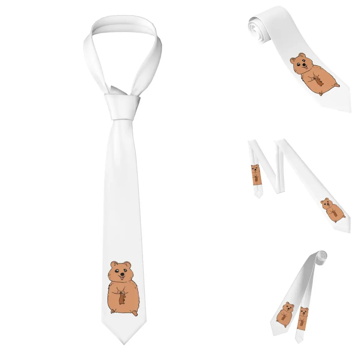 Happy Quokka With A Teddy Bear Friend Necktie for Men Silk Polyester Slim Neck Ties Wedding Suits Tie Casual Gravatas