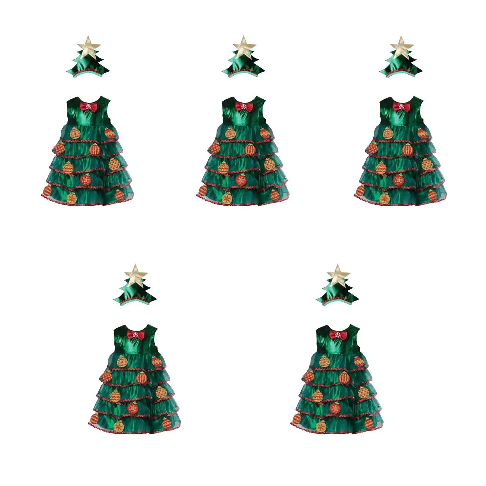 Children Christmas Tree Dress with Hat for Stage Performance Halloween Party