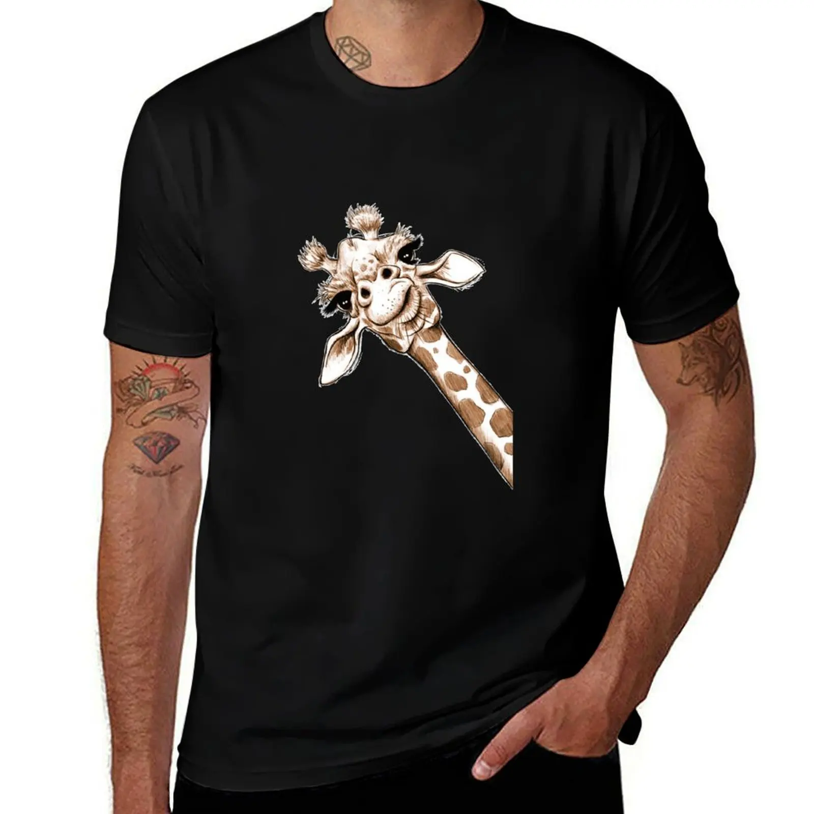 

Sketch giraffe art T-Shirt All Match Print Short Sleeve Top