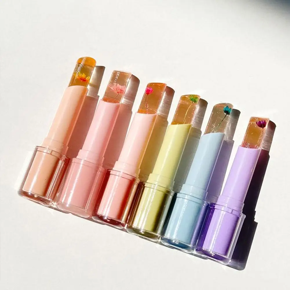 New Dried Flower Color Changing Lipstick Moisturizing Crystal Long Lipstick Lip Jelly Lasting Cosmetics Pink Clear Gloss S9w2