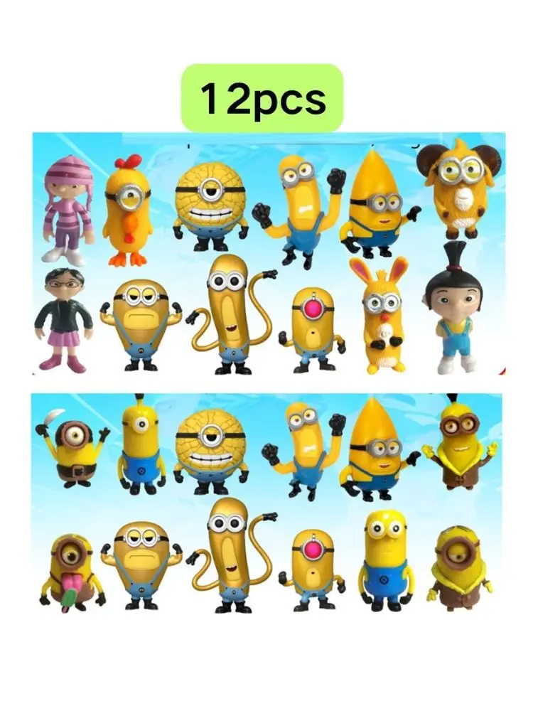 12Pcs/Set kawai Miniones Figurines Toys 3D Eye Despicable Miniones Action Figures Classic Toys Xmas Gifts for Children 