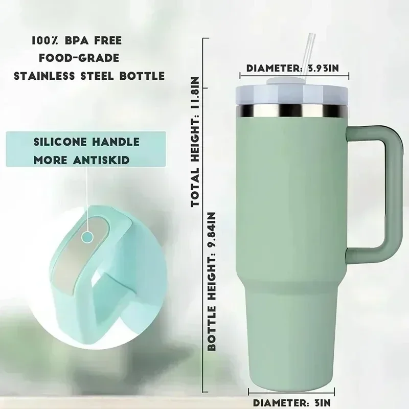 1200ml Tumbler with Handle and Straw, Insulated Stainless Steel Vacuum Cup for Hot and Cold Drinks Water Bottles Iced Coffee Cup