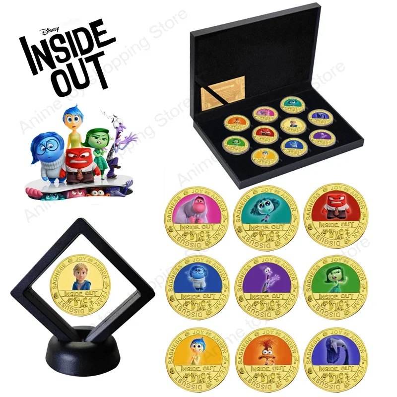 

Disney Toys Inside Out 2 Cartoon Commemorative Coin Joy Anger Disgust Sadness Anxiety Anime Figure Collection Commemorative Coin