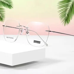 Pure Titanium Rimless Optical Eyeglasses Prescription Spectacle Frameless Glasses with 145mm Long Temple