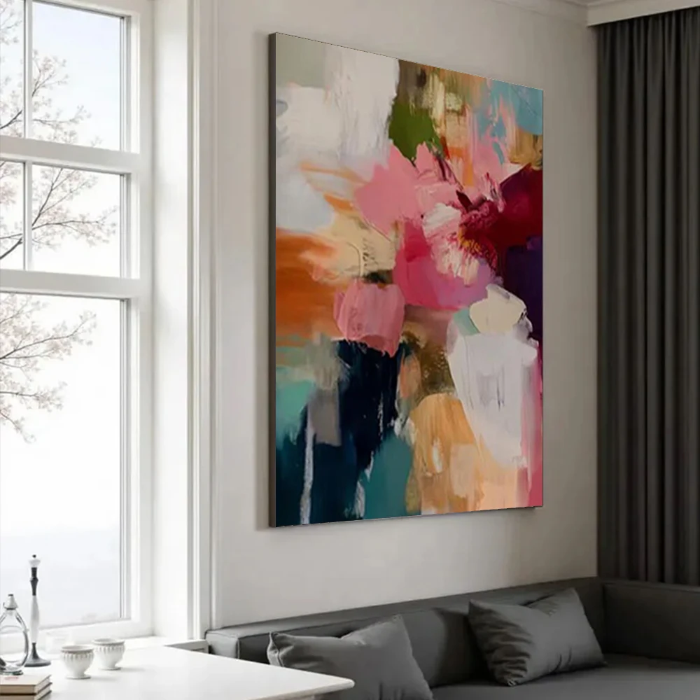 100% Handmade Abstract Oil Painting - Colorful Graffiti Thick Texture Wall Art Picture Ins Gift for Home Living Room Decor Image