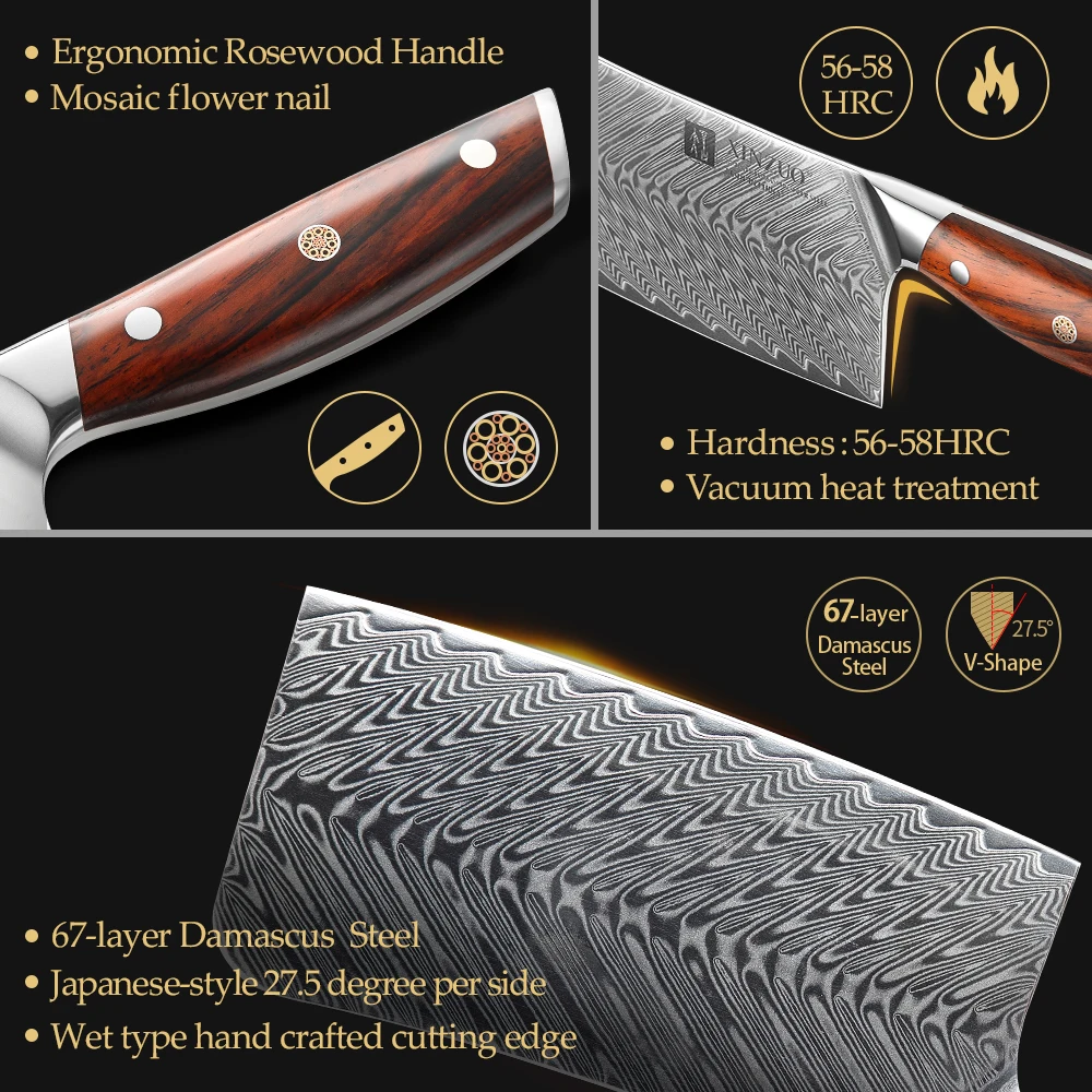 XINZUO 6.5\'\' Bone Chopper Knife High Carbon Damascus Steel Kitchen Knife Multifunctional Cooking Knives Cleaver Bone Cutter