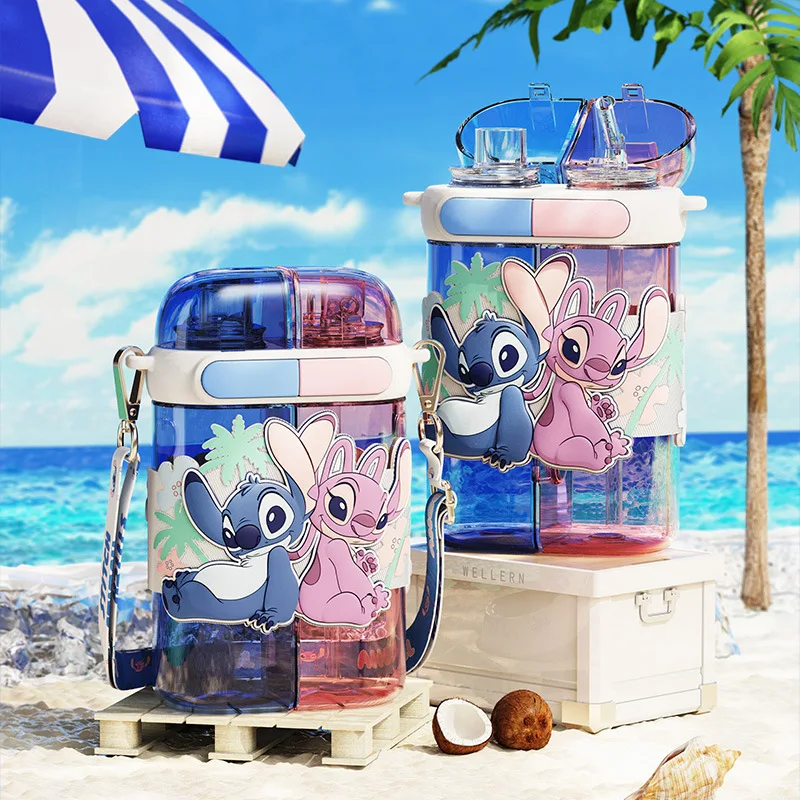 

Пластиковая чашка для воды Disney Stitch с двойным напитком, 640 мл, кавайная мультяшная большая емкость, квадратная соломенная чашка для воды, бутылка для воды без BPA
