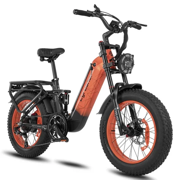 Cyrusher Kommoda 2.0 Step-through Full Suspension Electric Bike 48V 20Ah Battery Up to 68 Miles  With Upgrade New Headlihht