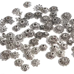 About200Pcs Antique Silver Alloy Hollow Flower Tray With Separated Bead Flower Hat, Pearl Tray Hat, Antique DIY Step Shaking Hai