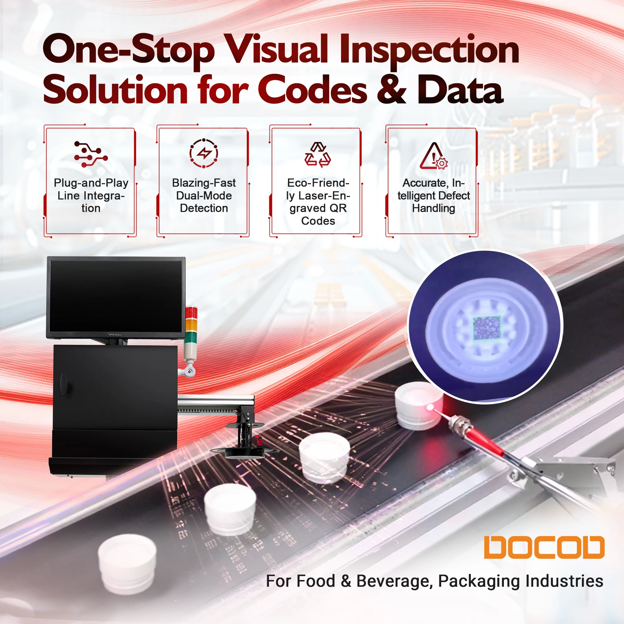 DOCOD High-Speed XV01 AI Visual Inspection System 100000+ Units/Hour OCR/Barcode Detection for Beverage & Packaging Lines