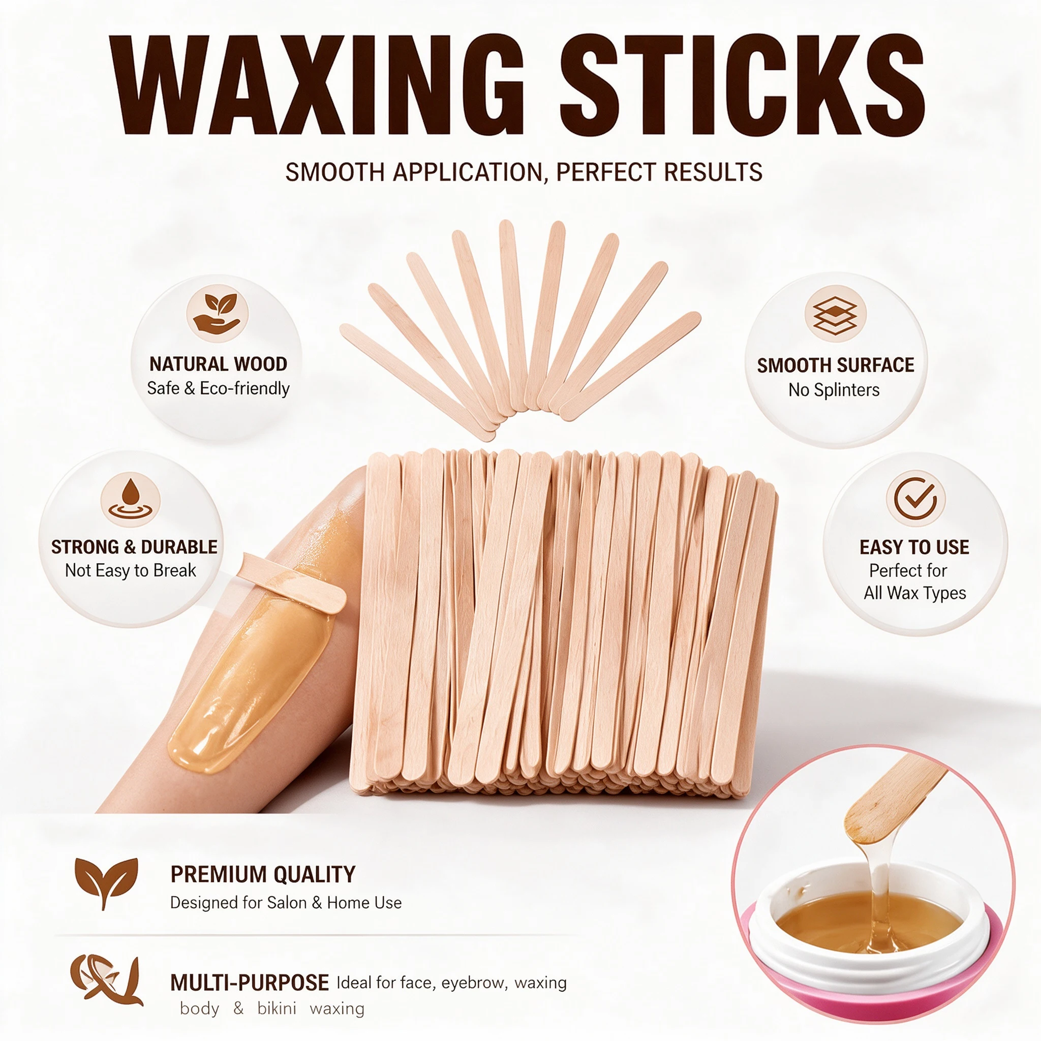 Beauty Hair Removal Wax Stick Professional Waxing Care Tool Wax Mixing Spatula Wooden Sheet for Salon Spa
