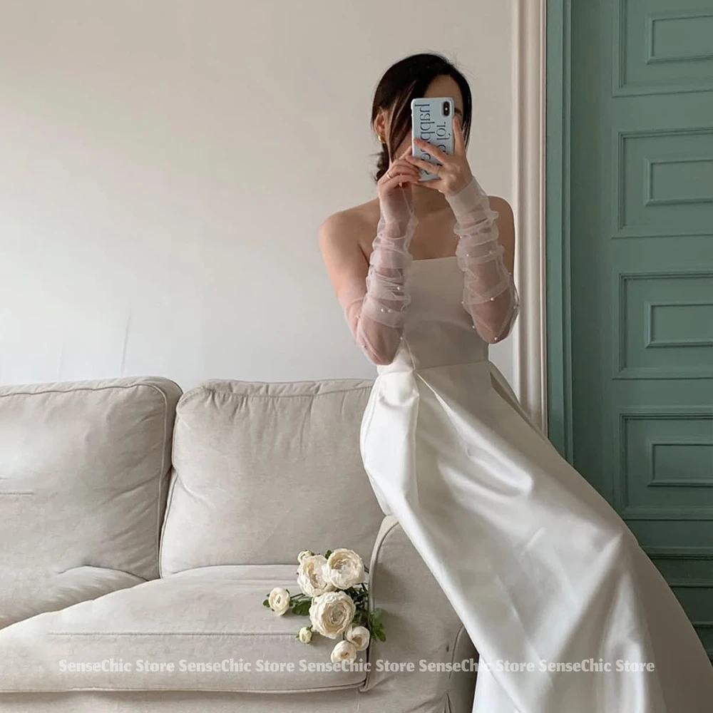Wedding Dress Woman Satin Korea Sleeveless Strapless Ball Gown Ruched A Line Simple Romantic Bridal Gown Dress 2025 Customized