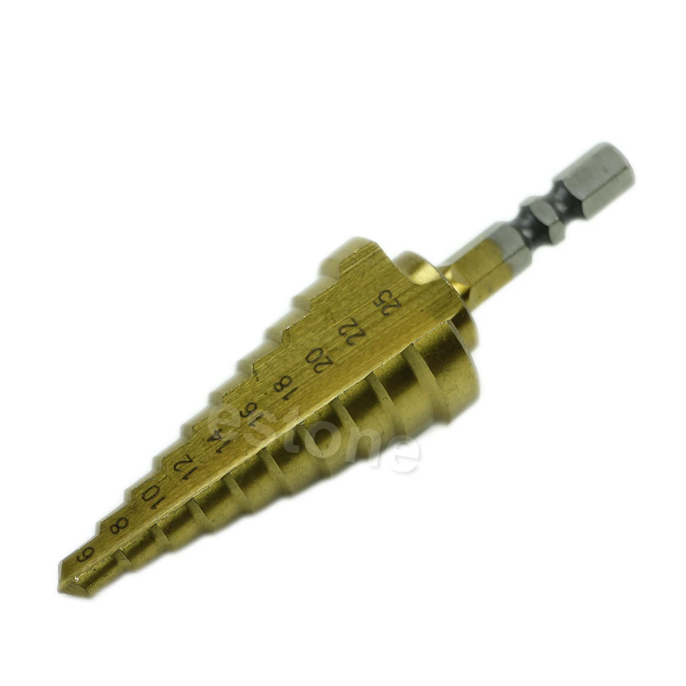 6mm to 25mm Steps HSS Holes Cutter Step Cone Drill Bit Hex Shank 1/4