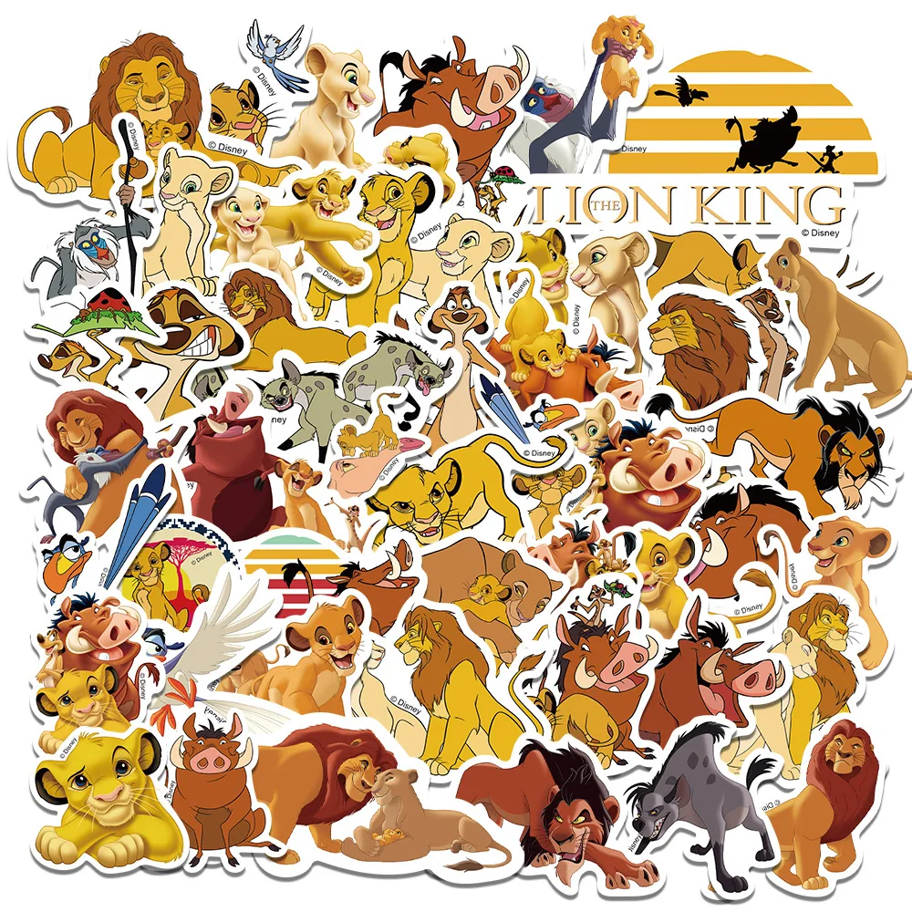 50PCS Disney The Lion King Stickers Cartoon Movie Anime Book Skateboard Guitar Laptop Cute Kawaii Sticker Pack Kids Girl Toy