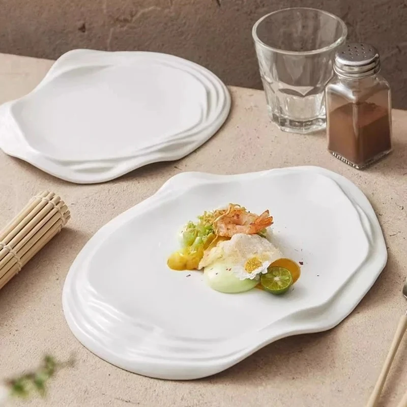 

Pure White Water Ripple Ceramic Dining Plate Restaurant Creative Dessert Plate Pasta Plate Snack Plates Specialty Tableware