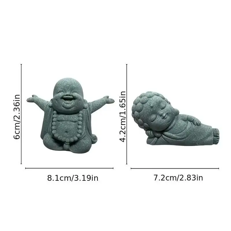 2pcs Zen Buddhist Statues, Stone Carved Maitreya Buddha Open Arms Laughing Belly, Lying Reclining Buddha, Cute Feng Shui Decor view 2