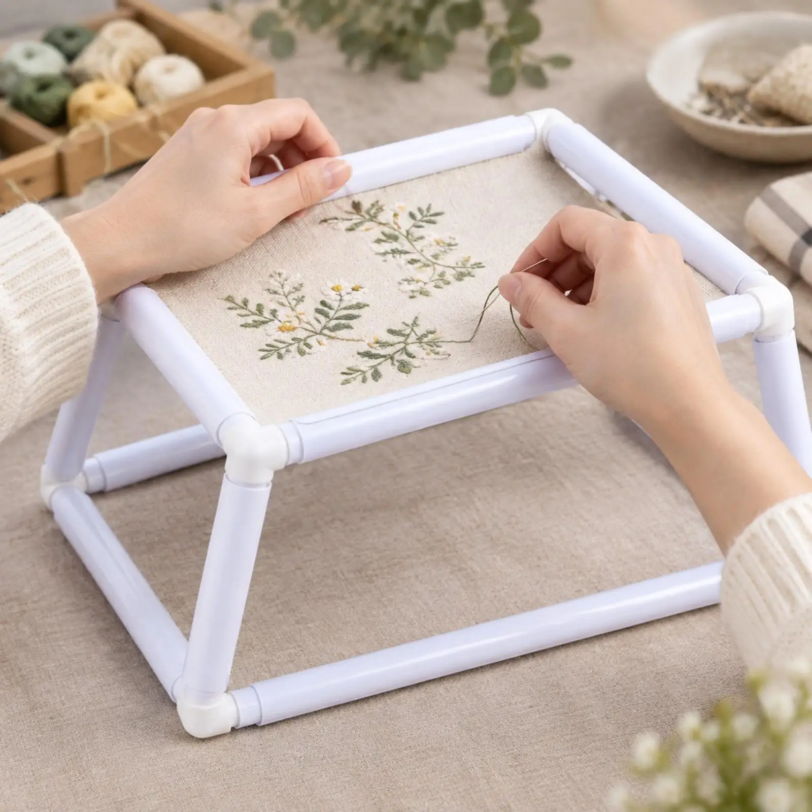 Tubular Embroidery Frame for Hand Stitching Raised Double Layer Rail System for Canvas Craft Projects